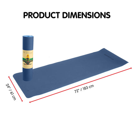 Powertrain TPE Yoga Exercise Mat Home Gym Pilates Fitness 8mm Thick in Dark Blue.