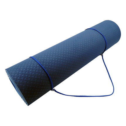 Powertrain TPE Yoga Exercise Mat Home Gym Pilates Fitness 8mm Thick in Dark Blue.