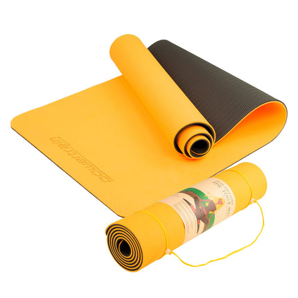 Powertrain TPE Yoga Exercise Mat Home Gym Pilates Fitness 8mm Thick in Orange.