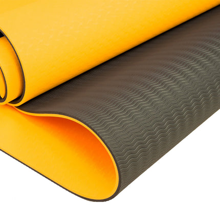 Powertrain TPE Yoga Exercise Mat Home Gym Pilates Fitness 8mm Thick in Orange.