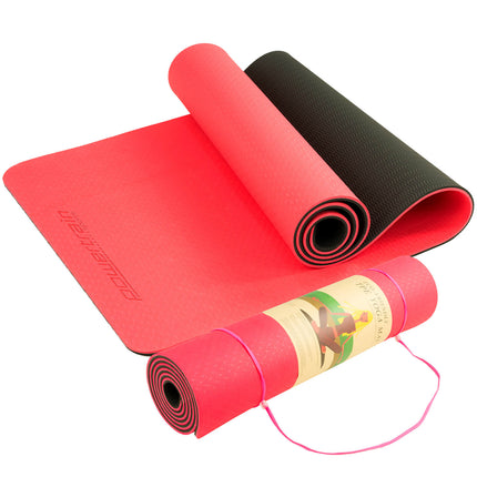 Powertrain TPE Yoga Exercise Mat Home Gym Pilates Fitness 8mm Thick in Red.