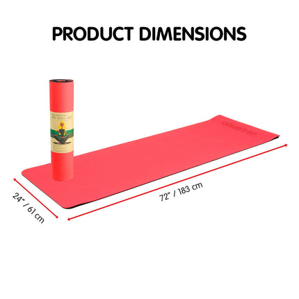 Powertrain TPE Yoga Exercise Mat Home Gym Pilates Fitness 8mm Thick in Red.
