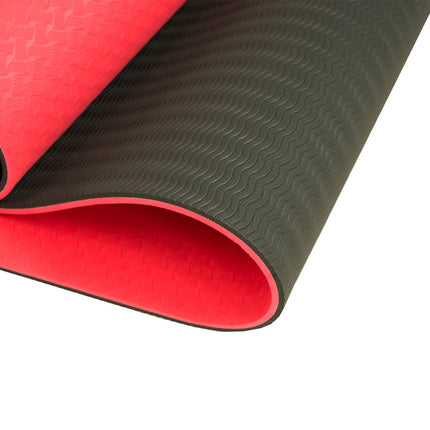 Powertrain TPE Yoga Exercise Mat Home Gym Pilates Fitness 8mm Thick in Red.