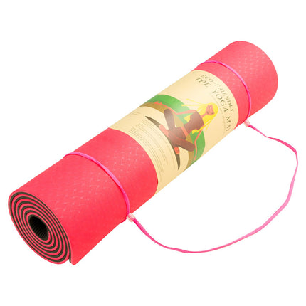 Powertrain TPE Yoga Exercise Mat Home Gym Pilates Fitness 8mm Thick in Red.