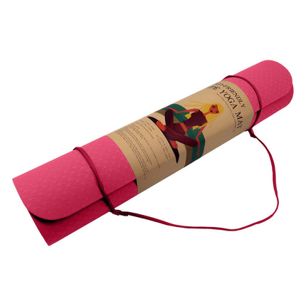 Powertrain Dual Layer 6mm Yoga Mat | Pink | Non-slip Surface And Carry Strap For Ultimate Comfort And Portability.
