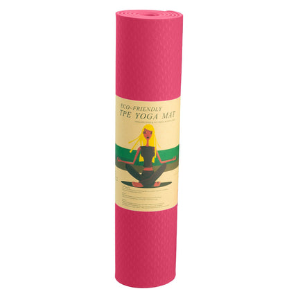 Powertrain Dual Layer 6mm Yoga Mat | Pink | Non-slip Surface And Carry Strap For Ultimate Comfort And Portability.