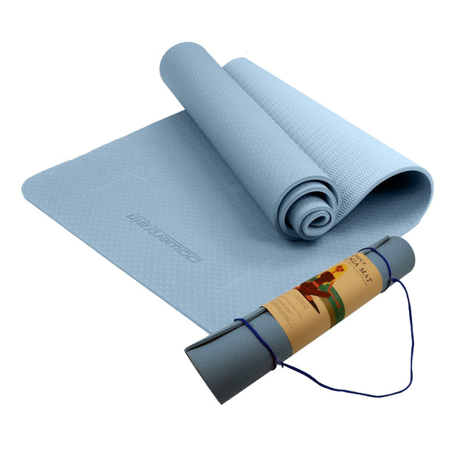 Powertrain Dual Layer 6mm Yoga Mat | Sky Blue | Non-slip Surface And Carry Strap For Ultimate Comfort And Portability.