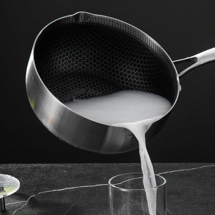 20cm 316L Stainless Steel Saucepan Compound Steel Honeycomb Nonstick Sauce Pan with Glass Lid 2.2L Pot Stay-Cool Handle Multipurpose Milk Saucepan, Induction Capable and Gas Stove.