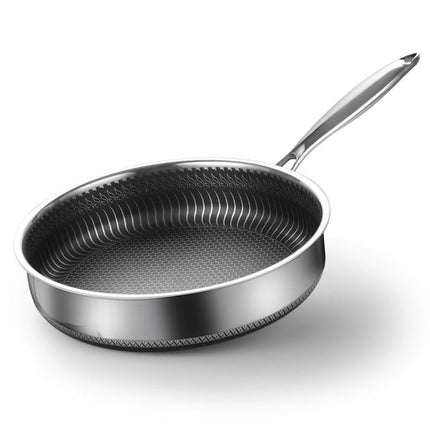304 Stainless Steel Frying Pan Non-Stick Cooking Frypan Cookware 28cm Honeycomb Double Sided without lid.