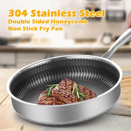 Stainless Steel Frying Pan Non-Stick Cooking Frypan Cookware 28cm Honeycomb Double Sided.