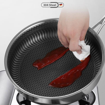 Stainless Steel Frying Pan Non-Stick Cooking Frypan Cookware 28cm Honeycomb Double Sided.