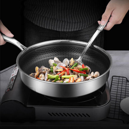 Stainless Steel Frying Pan Non-Stick Cooking Frypan Cookware 28cm Honeycomb Single Sided.