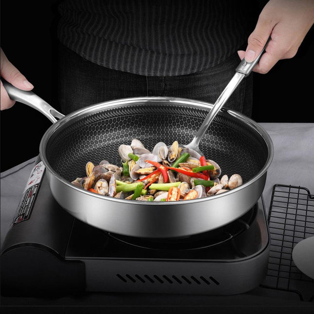 Stainless Steel Frying Pan Non-Stick Cooking Frypan Cookware 28cm Honeycomb Single Sided.