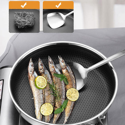 Stainless Steel Frying Pan Non-Stick Cooking Frypan Cookware 28cm Honeycomb Single Sided.