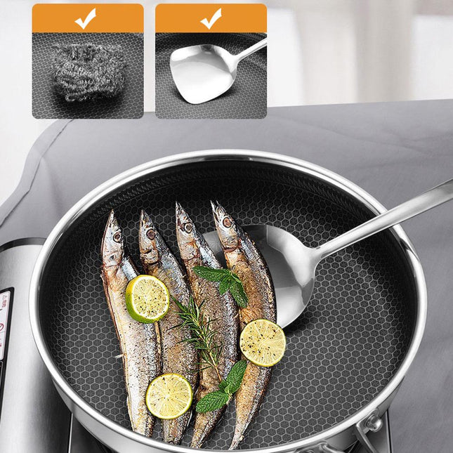 Stainless Steel Frying Pan Non-Stick Cooking Frypan Cookware 32cm Honeycomb Double Sided.
