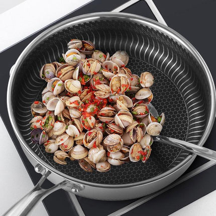 Stainless Steel Frying Pan Non-Stick Cooking Frypan Cookware 32cm Honeycomb Double Sided.