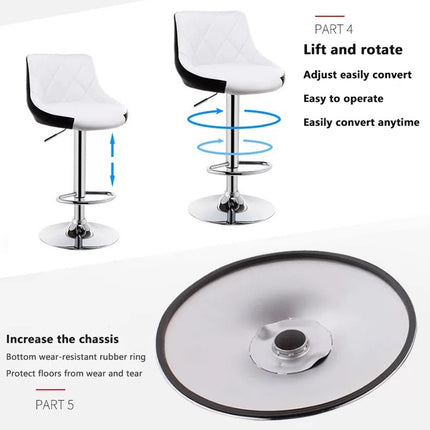 Bar Stools Kitchen Bar Stool Leather Barstools Swivel Gas Lift Counter Chairs x2 BS8403 Black.