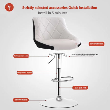 Bar Stools Kitchen Bar Stool Leather Barstools Swivel Gas Lift Counter Chairs x2 BS8403 White.