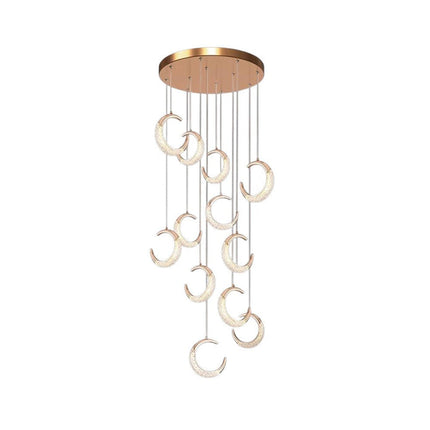 BAMDECOR Moon Stair Chandelier Golden Luxury Villa Duplex Staircase Chandelier Apartment Revolving Loft Hollow Living Room (Dimmable Control).