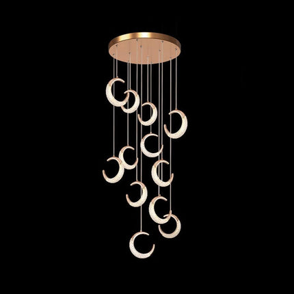 BAMDECOR Moon Stair Chandelier Golden Luxury Villa Duplex Staircase Chandelier Apartment Revolving Loft Hollow Living Room (Dimmable Control).