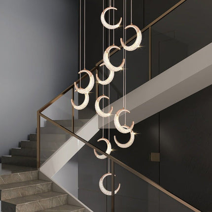 BAMDECOR Moon Stair Chandelier Golden Luxury Villa Duplex Staircase Chandelier Apartment Revolving Loft Hollow Living Room (Dimmable Control).