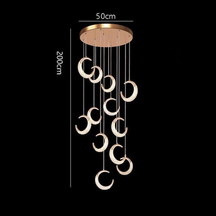 BAMDECOR Moon Stair Chandelier Golden Luxury Villa Duplex Staircase Chandelier Apartment Revolving Loft Hollow Living Room (Dimmable Control).