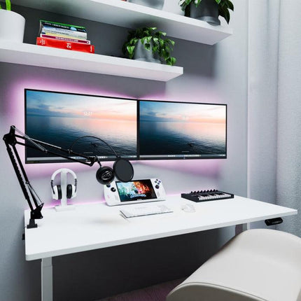 AMZ Electric Height Adjustable Standing Desk 120x60cm Sit Stand Desk Top for Home Office (White Frame + White Desktop).