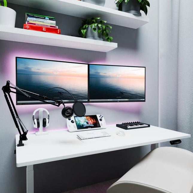 AMZ Electric Height Adjustable Standing Desk 120x60cm Sit Stand Desk Top for Home Office (White Frame + White Desktop).