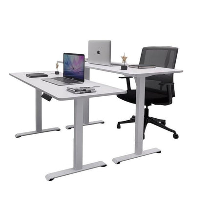 AMZ Electric Height Adjustable Standing Desk 160x80cm Sit Stand Desk Top for Home Office (White Frame + White Desktop).