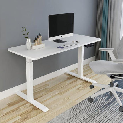 AMZ Electric Height Adjustable Standing Desk 160x80cm Sit Stand Desk Top for Home Office (White Frame + White Desktop).