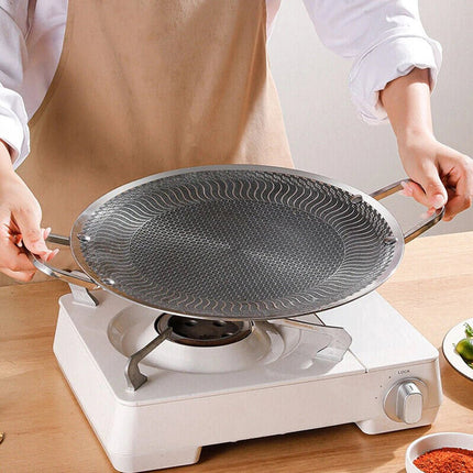 Honeycomb Non-Stick Grill Skewer Plate, 316 Stainless Steel, Portable Barbecue Grill with Handle, Universal Induction Cooktop Compatible, Round Shape, Outdoor Camping BBQ Accessory.