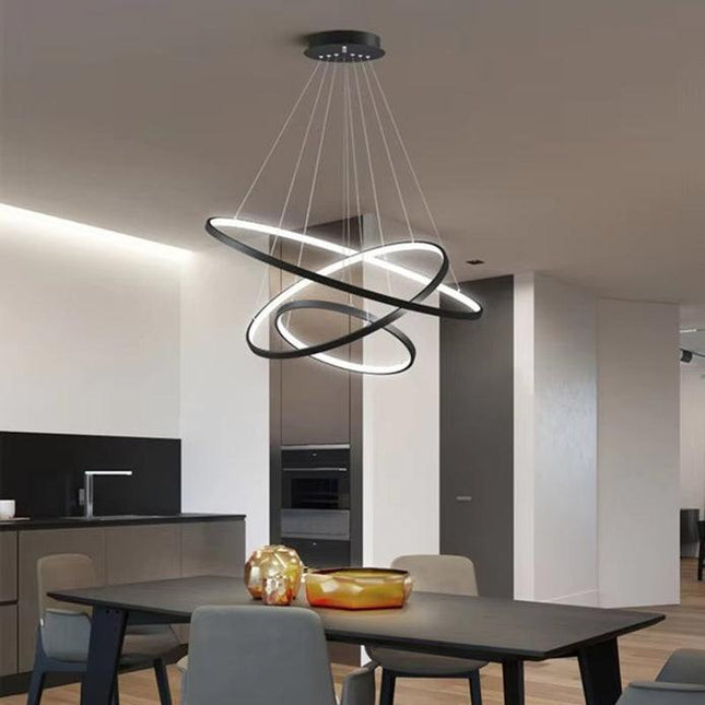 BAMDECOR 18801 Modern LED Chandelier, Dimmable Pendant Light with Remote Control Rings Round Ceiling Lighting Fixture 3 Color Temperatures Contemporary Chandeliers (3 Rings-Black).
