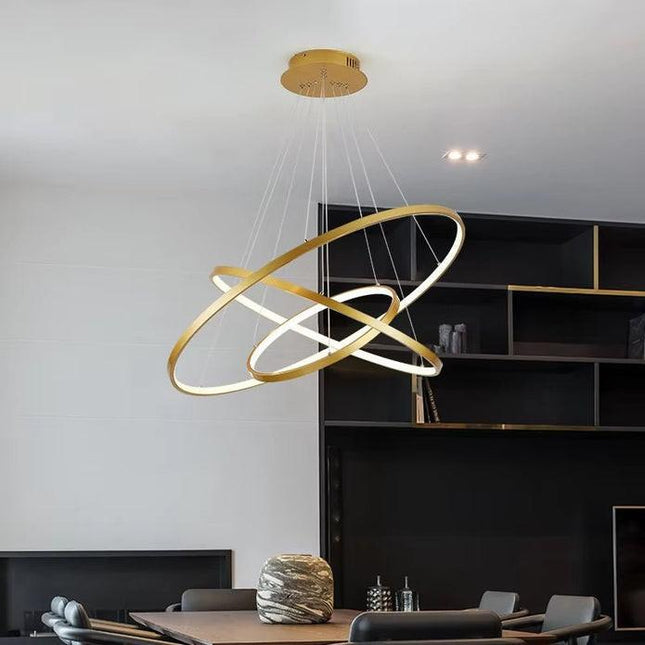 BAMDECOR 18801 Modern LED Chandelier, Dimmable Pendant Light with Remote Control Rings Round Ceiling Lighting Fixture 3 Color Temperatures Contemporary Chandeliers (3 Rings-Gold).