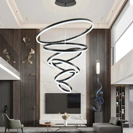 BAMDECOR A18815 Nordic Home Decor Dining Room Pendant lamp lights Ceiling Lamp Hanging Light Chandelier Lamps (6 Rings-Black).