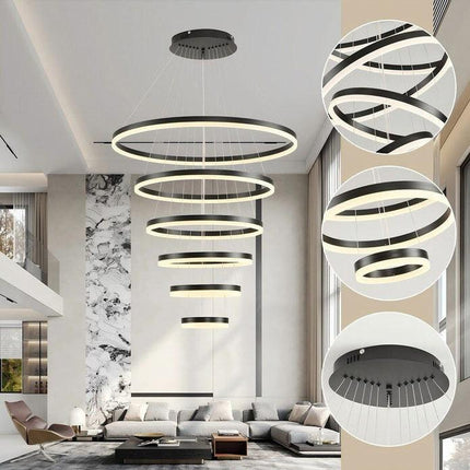BAMDECOR A18815 Nordic Home Decor Dining Room Pendant lamp lights Ceiling Lamp Hanging Light Chandelier Lamps (6 Rings-Black).