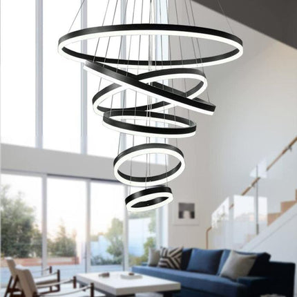 BAMDECOR A18815 Nordic Home Decor Dining Room Pendant lamp lights Ceiling Lamp Hanging Light Chandelier Lamps (6 Rings-Black).