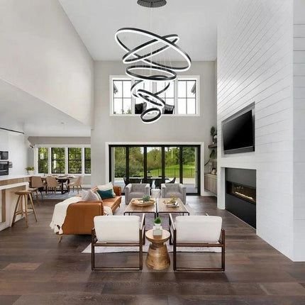 BAMDECOR A18815 Nordic Home Decor Dining Room Pendant lamp lights Ceiling Lamp Hanging Light Chandelier Lamps (6 Rings-Black).