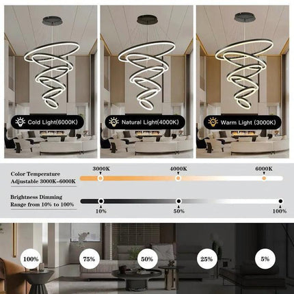 BAMDECOR A18815 Nordic Home Decor Dining Room Pendant lamp lights Ceiling Lamp Hanging Light Chandelier Lamps (6 Rings-Black).