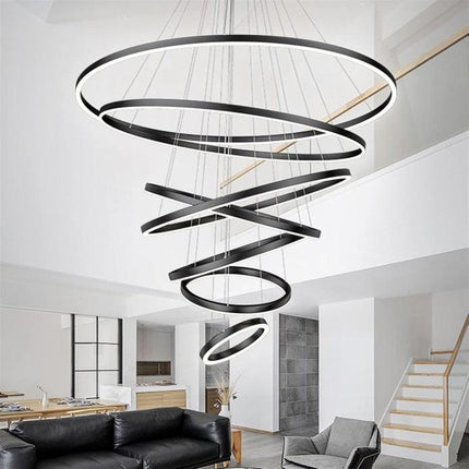 BAMDECOR A18815 Nordic Home Decor Dining Room Pendant lamp lights Ceiling Lamp Hanging Light Chandelier Lamps (7 Rings-Black).