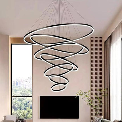 BAMDECOR A18815 Nordic Home Decor Dining Room Pendant lamp lights Ceiling Lamp Hanging Light Chandelier Lamps (7 Rings-Black).