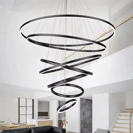 BAMDECOR A18815 Nordic Home Decor Dining Room Pendant lamp lights Ceiling Lamp Hanging Light Chandelier Lamps (7 Rings-Black).