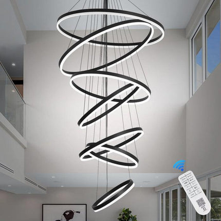 BAMDECOR A18815 Nordic Home Decor Dining Room Pendant lamp lights Ceiling Lamp Hanging Light Chandelier Lamps (7 Rings-Black).