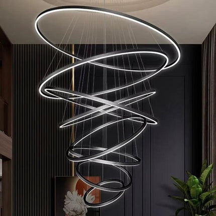BAMDECOR A18815 Nordic Home Decor Dining Room Pendant lamp lights Ceiling Lamp Hanging Light Chandelier Lamps (8 Rings-Black).