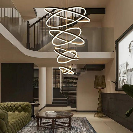 BAMDECOR A18815 Nordic Home Decor Dining Room Pendant lamp lights Ceiling Lamp Hanging Light Chandelier Lamps (8 Rings-Black).