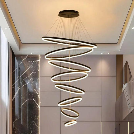 BAMDECOR A18815 Nordic Home Decor Dining Room Pendant lamp lights Ceiling Lamp Hanging Light Chandelier Lamps (8 Rings-Black).
