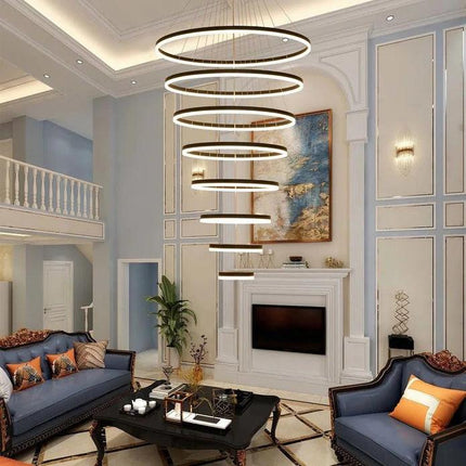 BAMDECOR A18815 Nordic Home Decor Dining Room Pendant lamp lights Ceiling Lamp Hanging Light Chandelier Lamps (8 Rings-Black).