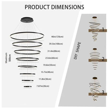 BAMDECOR A18815 Nordic Home Decor Dining Room Pendant lamp lights Ceiling Lamp Hanging Light Chandelier Lamps (8 Rings-Black).