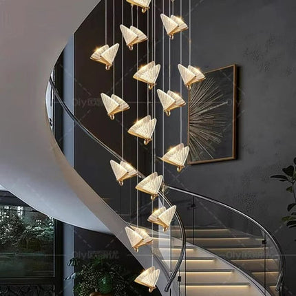 BAMDECOR LED Modern Bedroom Bedside Creative Butterfly Hanging Chandelier Light Fixtures for Stairs Nordic Decoration (12Heads).