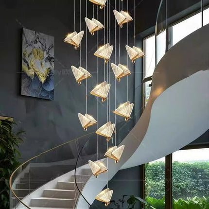 BAMDECOR LED Modern Bedroom Bedside Creative Butterfly Hanging Chandelier Light Fixtures for Stairs Nordic Decoration (12Heads).