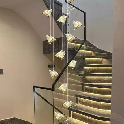 BAMDECOR LED Modern Bedroom Bedside Creative Butterfly Hanging Chandelier Light Fixtures for Stairs Nordic Decoration (12Heads).